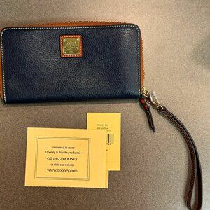 Dooney & Bourke Pebble Grain Large Zip Around Wristlet Wallet MIDNIGHT BLUE